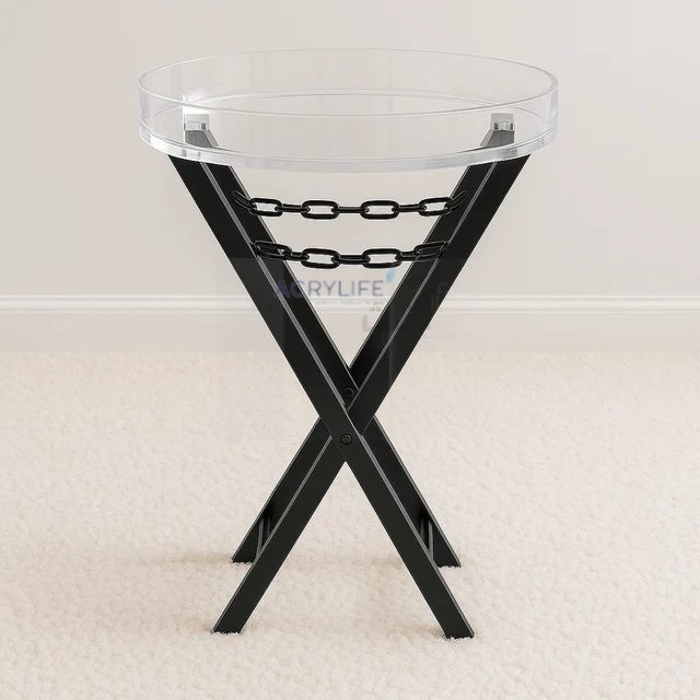 Bàn Mica Acrylife - Acrylic Service Table with Black Iron Base