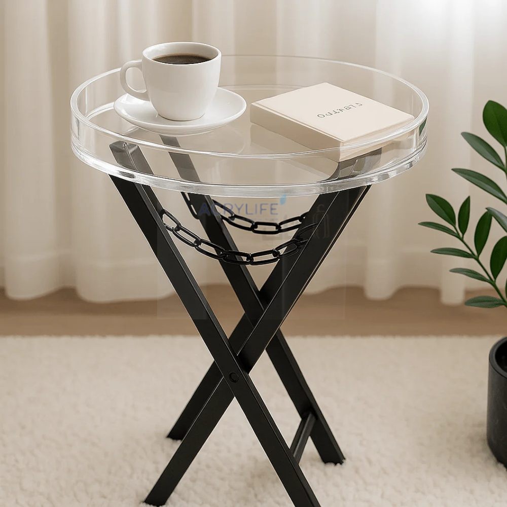 Bàn Mica Acrylife - Acrylic Service Table with Black Iron Base ảnh 3