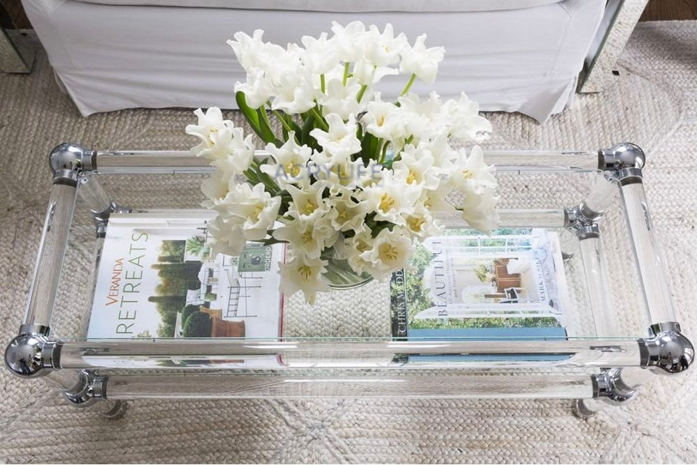 Bàn Mica Acrylife - Two-Tier Lucite and Glass Coffee Table ảnh 2