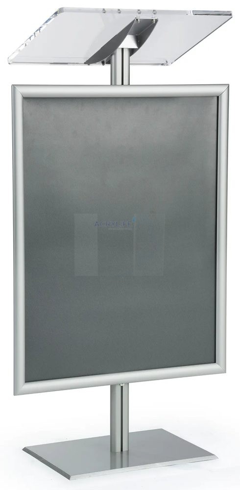 Bục phát biểu mica Acrylife bạc với khung poster và đế nhôm ảnh 3