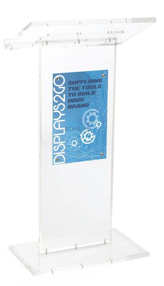 Bục phát biểu mica Acrylife trong suốt – khung gắn bảng in & ốc vít bạc