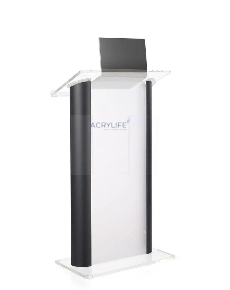 Bục phát biểu mica Acrylife đen – mặt trước mica mờ