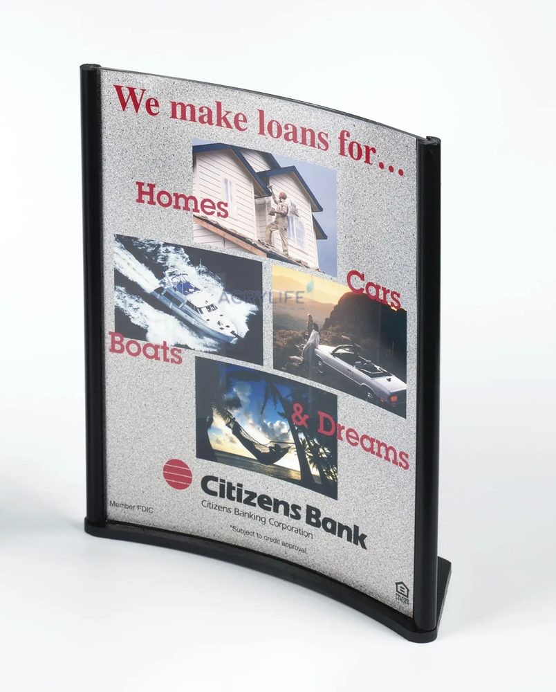 ệ Menu Mica Acrylife Để Bàn – 22 × 28 cm – Thiết Kế Cong– Ngăn Brochure – Màu Đen