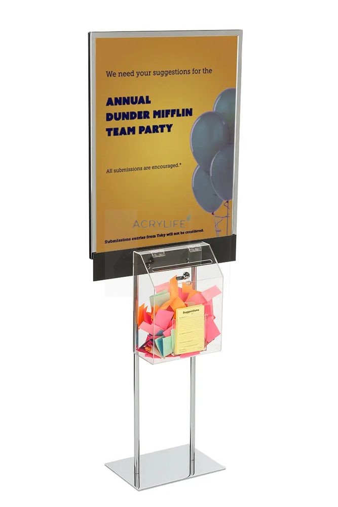 Giá Treo Poster Màu Bạc Kèm Hộp Phiếu Mica Acrylife – Ngăn Thẻ Góp Ý Trước – Khung 56 × 71 cm