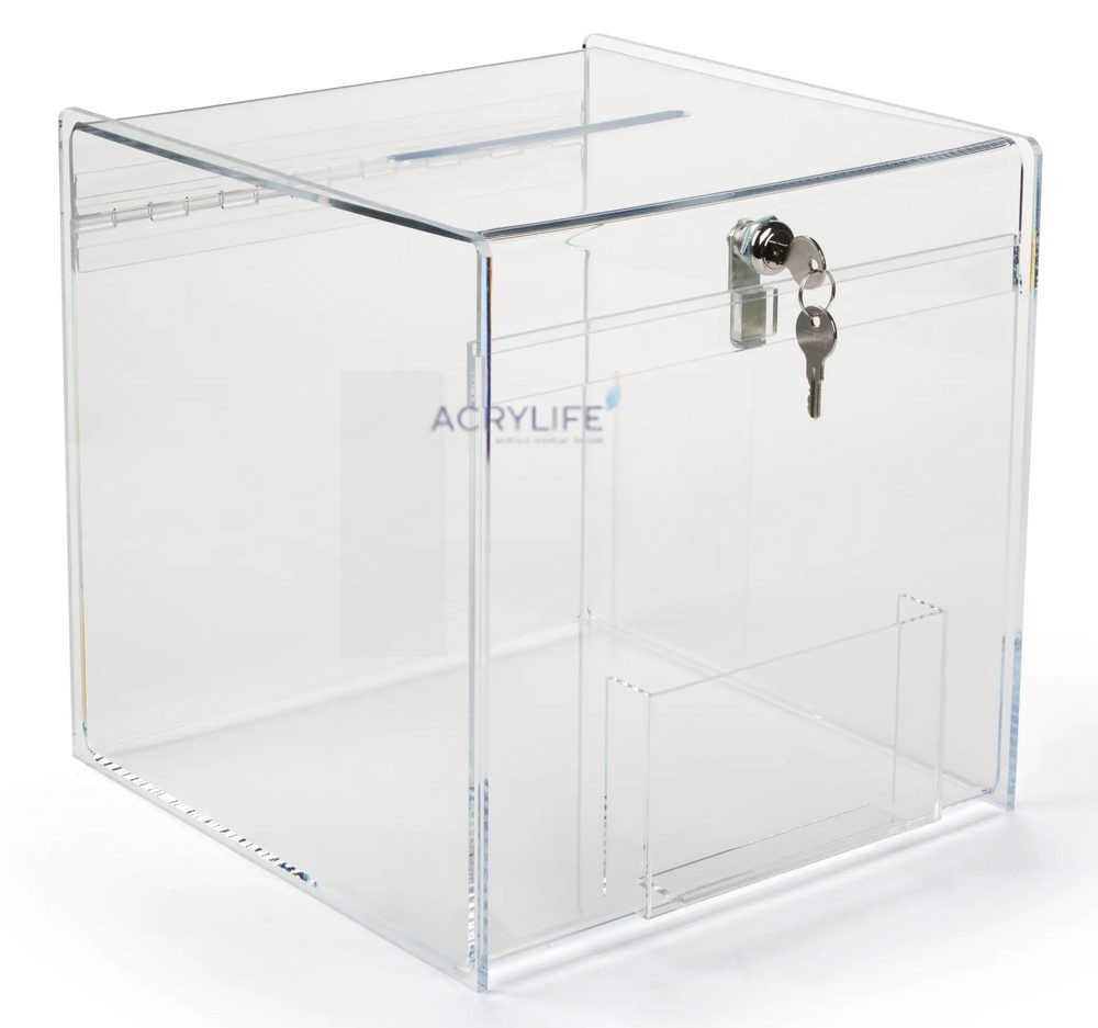 Hộp Quyên Góp Mica Acrylife Trong Suốt Có Khóa – 30 × 30 × 30 cm