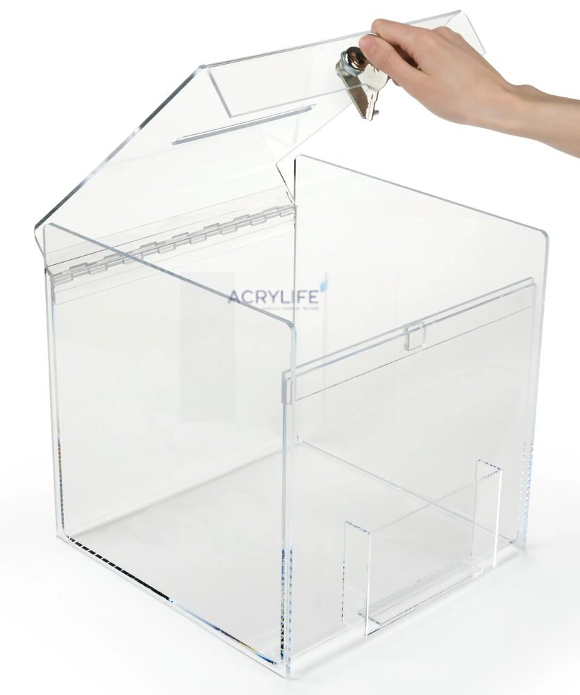 Hộp Quyên Góp Mica Acrylife Trong Suốt Có Khóa – 30 × 30 × 30 cm ảnh 2