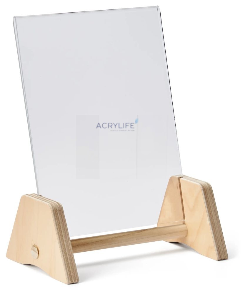 Kệ Menu Mica Acrylife Để Bàn – 22 × 28 cm – Lưng Nghiêng – Gấp Gọn – Chân Gỗ Tự Nhiên ảnh 2