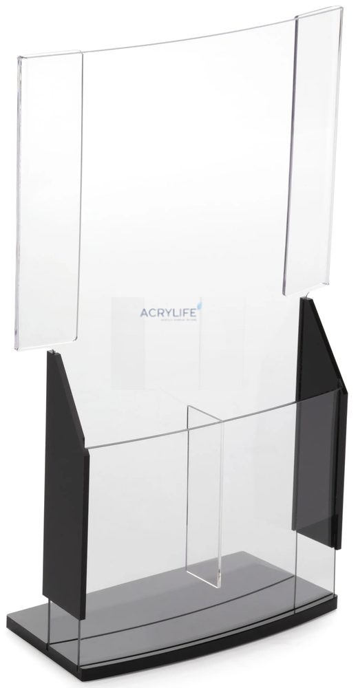 Kệ Menu Mica Acrylife Để Bàn – 22 × 28 cm – Thiết Kế Convex – 2 Ngăn Brochure – Màu Đen ảnh 2