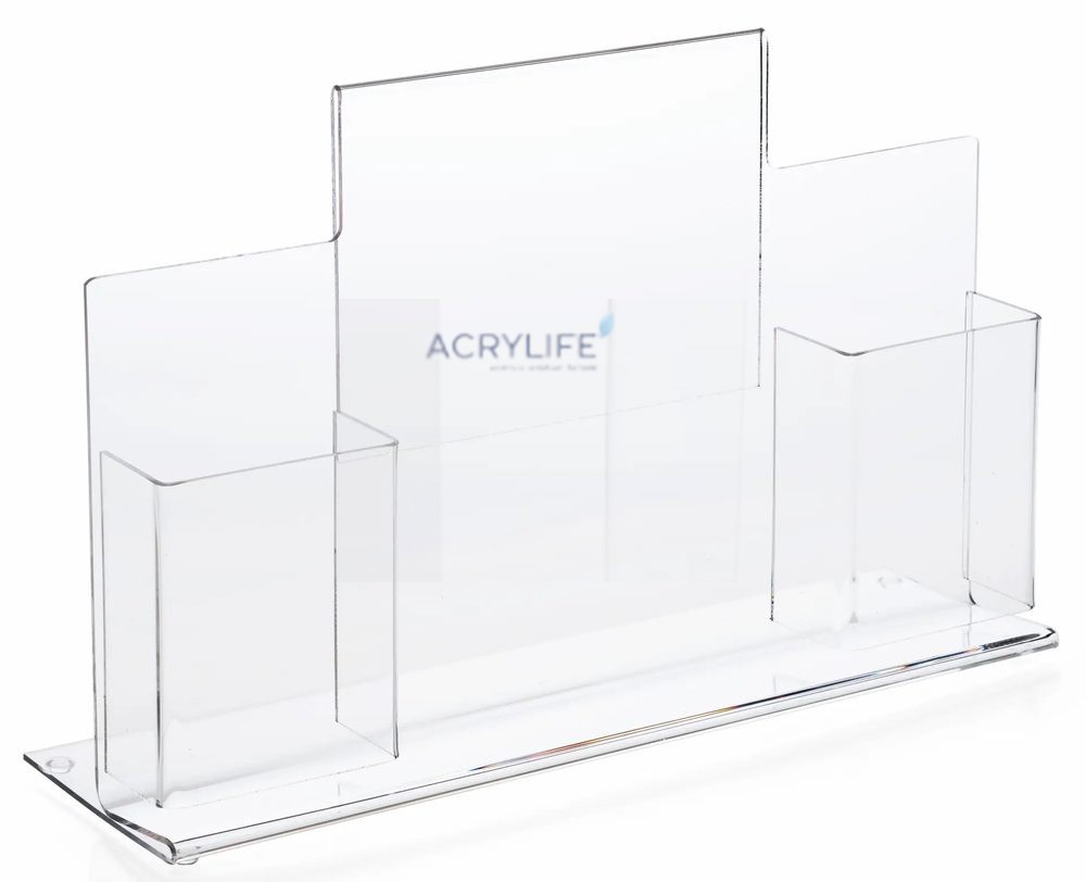 Kệ Menu Mica Acrylife Để Bàn – 22 × 28 cm – Thiết Kế T-Style – 2 Ngăn Brochure ảnh 2
