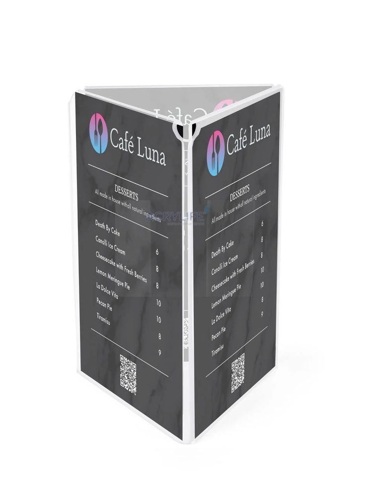 Kệ Menu Mica Acrylife Để Bàn – 3 Mặt – Tri-Fold – Trong Suốt ảnh 2