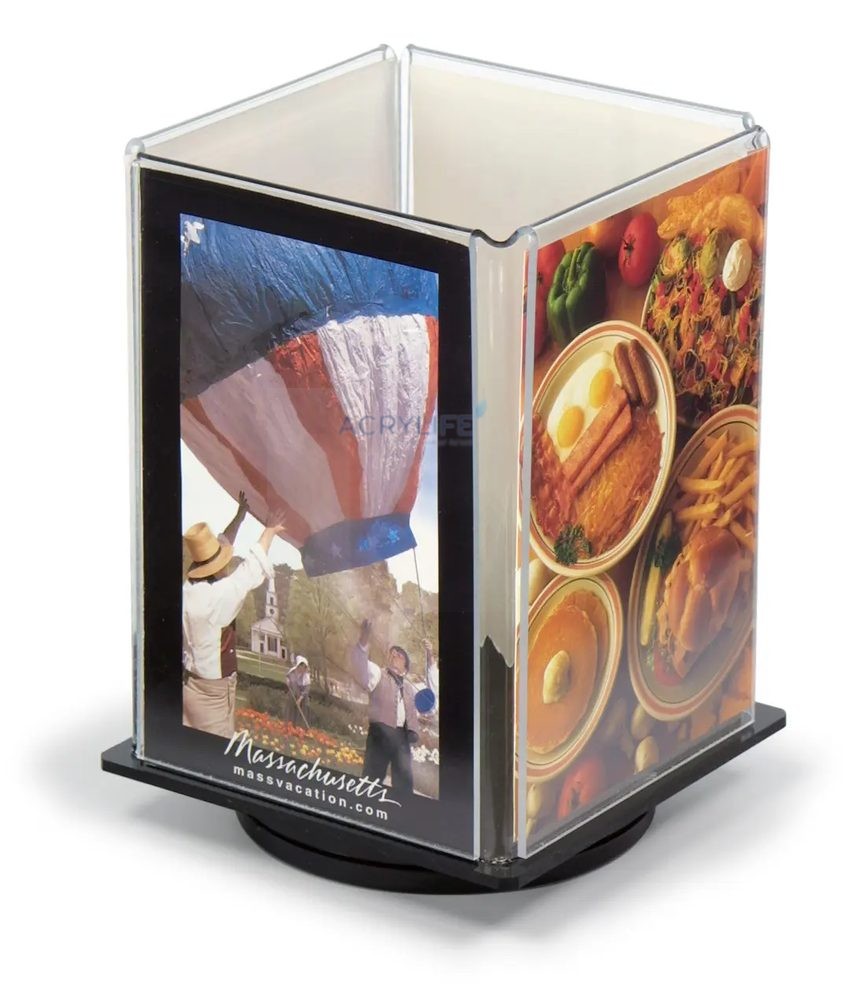 Kệ Menu Mica Acrylife Để Bàn – 4 Mặt – 10 × 15 cm – Đế Xoay