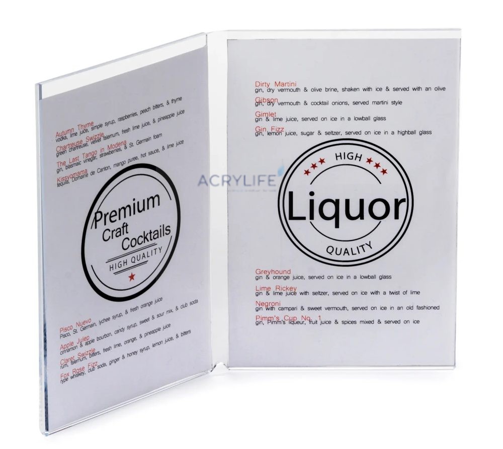 Kệ Menu Mica Acrylife Để Bàn – Hai Mặt – Top Insert – Bi-Fold – Trong Suốt