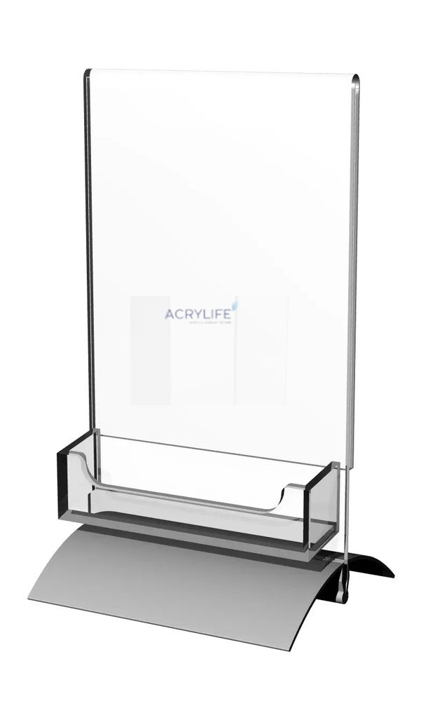 Kệ Menu Mica Acrylife Để Bàn – Khung 10 × 15 cm – Ngăn Đựng Name Card – Đế Bạc Snap-On