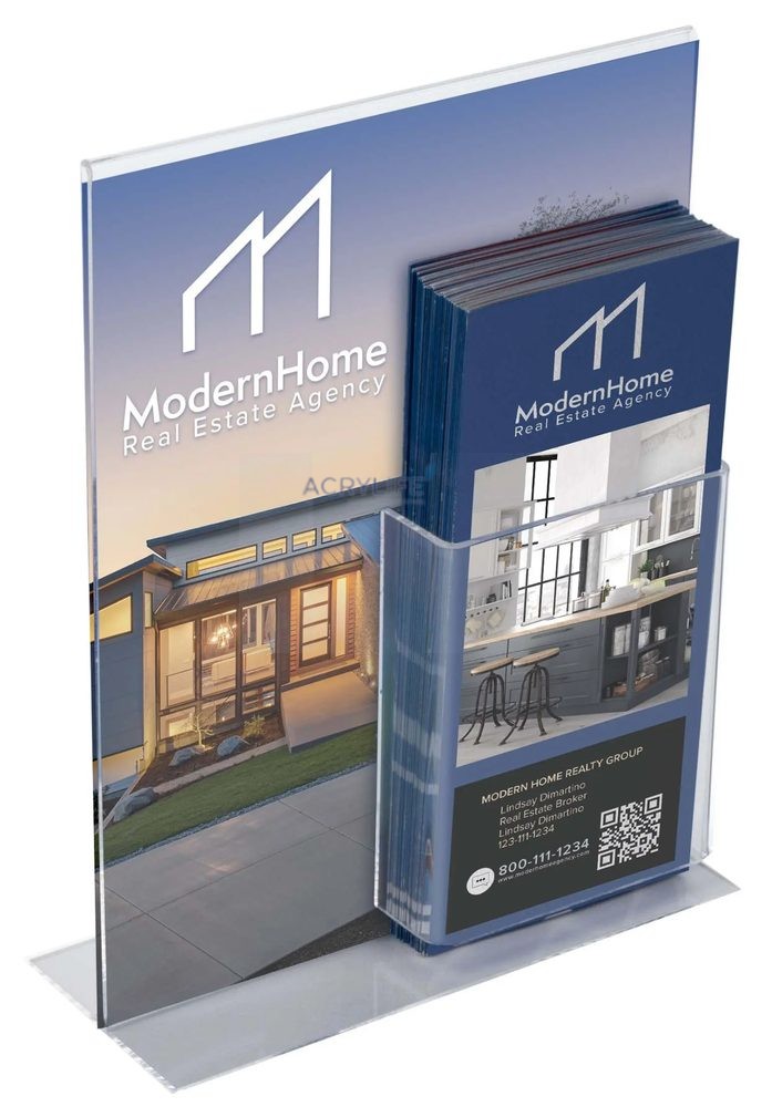 Kệ Menu Mica Acrylife Để Bàn – T-Style – Bottom Insert – Kèm Ngăn Brochure – Trong Suốt