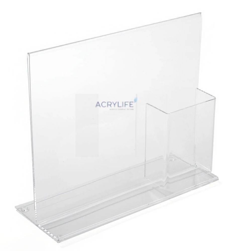 Kệ Menu Mica Acrylife Để Bàn – T-Style – Kèm Ngăn Brochure – Trong Suốt ảnh 2